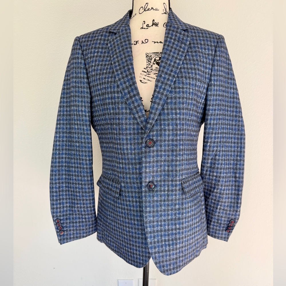 Akademiks Blazer Multi‎ Gingham Checkered Navy Sport Coat Brioni Style Academia - Picture 7 of 12